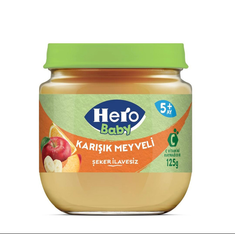 پوره میوه مخلوط سیب، پرتقال، موز هرو بیبی hero baby (مخصوص ۵ ماه به بالا)