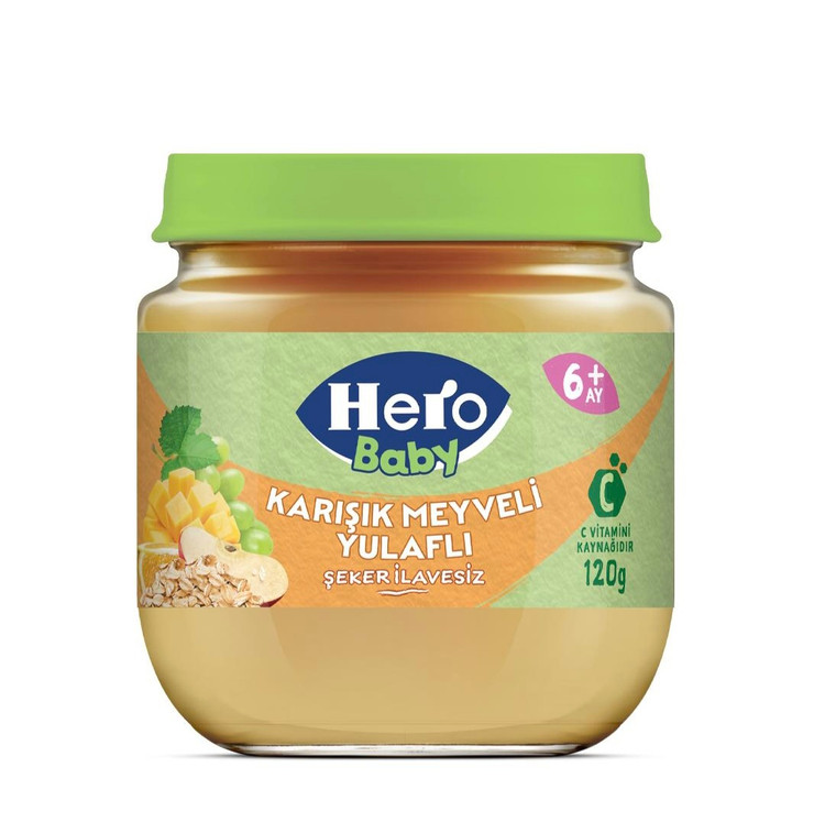 پوره میوه مخلوط انبه و انگور با جو هرو بیبی hero baby (مخصوص ۶ ماه به بالا)