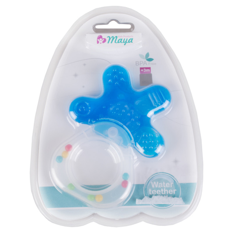 تصویر دندان گیر جغجغه ای مایا maya مدل آبدار (رنگ آبی) Water teether rattle