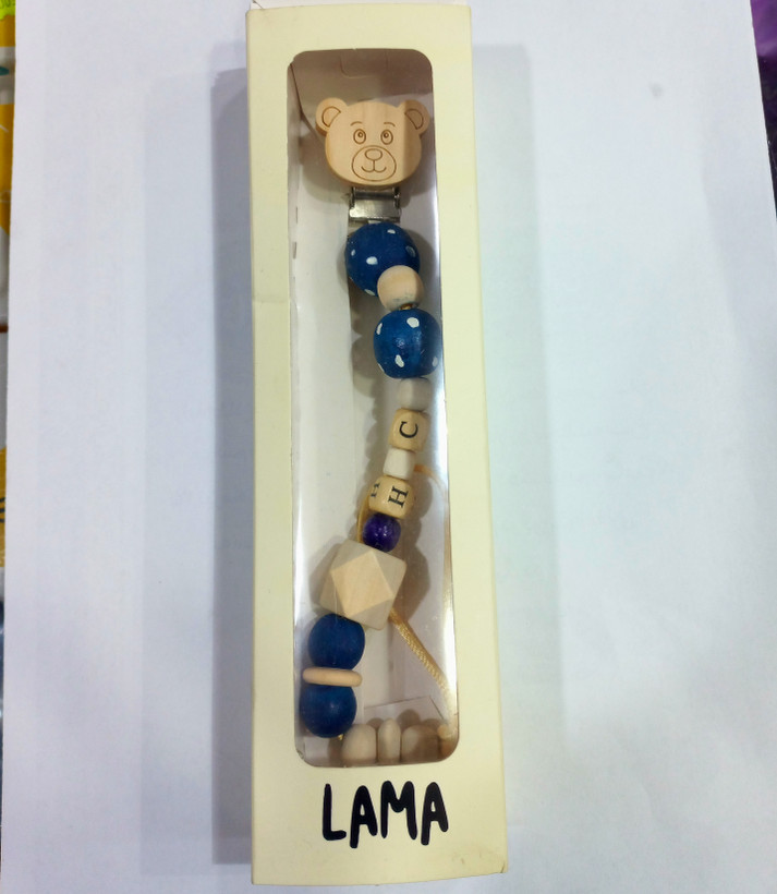 بند پستانک چوبی مهره دار نوزادی LAMA طرح خرسی🐻