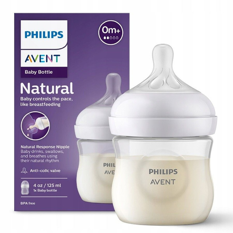 شیشه شیر طلقی فیلیپس اونت avent حجم ۱۲۵ میل تکی
