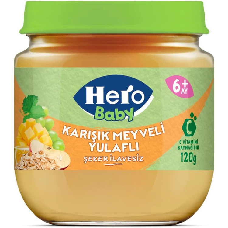 پوره میوه مخلوط انبه و انگور با جو هرو بیبی hero baby (+۶ ماه)